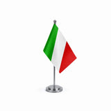 Drapeau bureau de l'Italie modèle Argent avec mât et socle en acier inoxydable