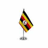 Drapeau bureau de l'Ouganda modèle Argent avec mât et socle en acier inoxydable