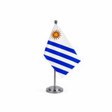 Drapeau bureau de l'Uruguay modèle Argent avec mât et socle en acier inoxydable