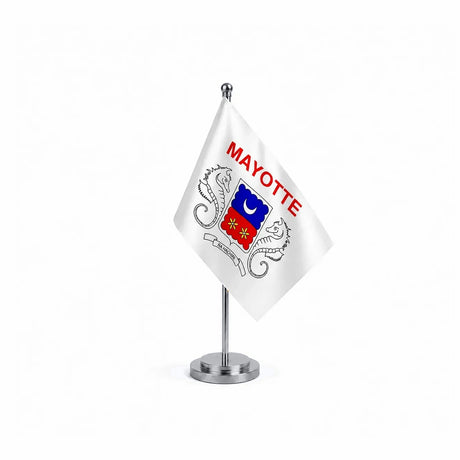 Drapeau bureau de Mayotte modèle Argent avec mât et socle en acier inoxydable