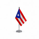 Drapeau bureau de Porto Rico modèle Argent avec mât et socle en acier inoxydable