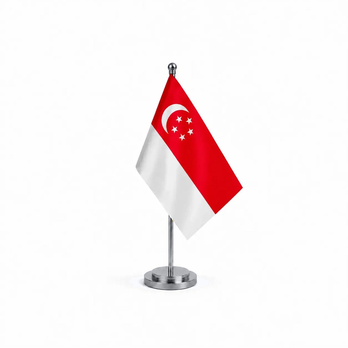 Drapeau bureau de Singapour modèle Argent avec mât et socle en acier inoxydable