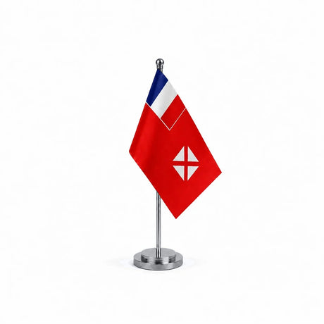 Drapeau bureau de Wallis-et-Futuna modèle Argent avec mât et socle en acier inoxydable