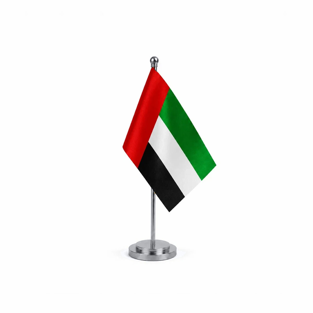 Drapeau bureau des Émirats arabes unis modèle Argent avec mât et socle en acier inoxydable