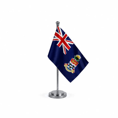Drapeau bureau des îles Caïmans modèle Argent avec mât et socle en acier inoxydable
