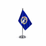 Drapeau bureau des Îles Mariannes du Nord modèle Argent avec mât et socle en acier inoxydable