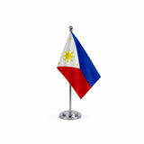 Drapeau bureau des Philippines modèle Argent avec mât et socle en acier inoxydable