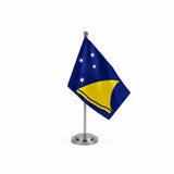 Drapeau bureau des Tokelau modèle Argent avec mât et socle en acier inoxydable