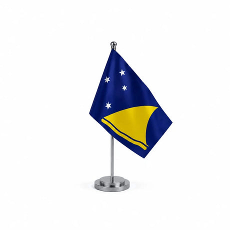 Drapeau bureau des Tokelau modèle Argent avec mât et socle en acier inoxydable