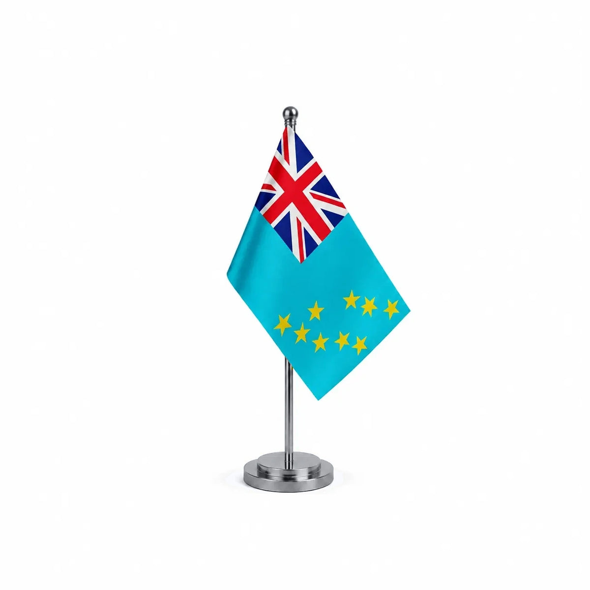 Drapeau bureau des Tuvalu modèle Argent avec mât et socle en acier inoxydable