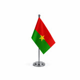 Drapeau bureau du Burkina Faso modèle Argent avec mât et socle en acier inoxydable