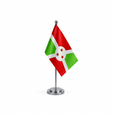 Drapeau bureau du Burundi modèle Argent avec mât et socle en acier inoxydable