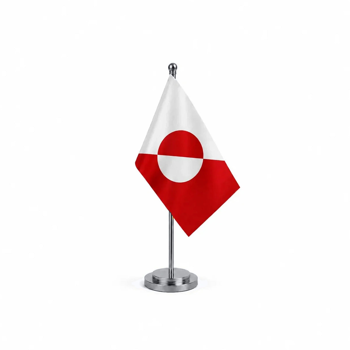 Drapeau bureau du Groenland modèle Argent avec mât et socle en acier inoxydable