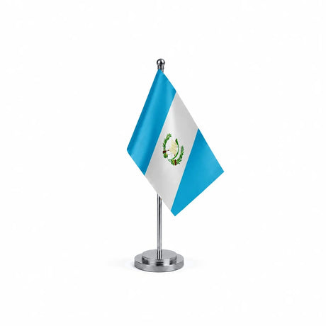 Drapeau bureau du Guatemala modèle Argent avec mât et socle en acier inoxydable
