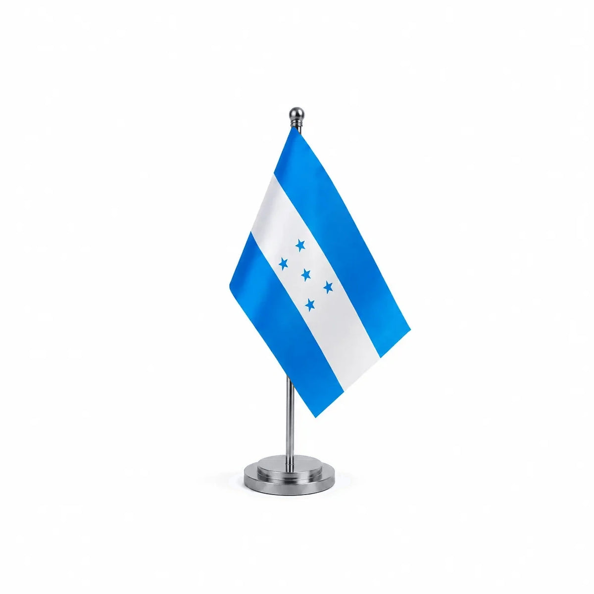 Drapeau bureau du Honduras modèle Argent avec mât et socle en acier inoxydable