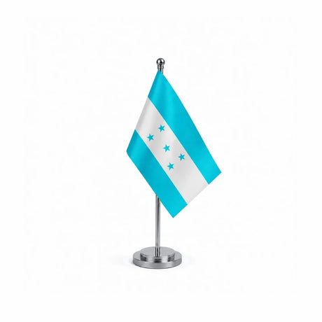 Drapeau bureau de Honduras modèle Argent avec mât et socle en acier inoxydable
