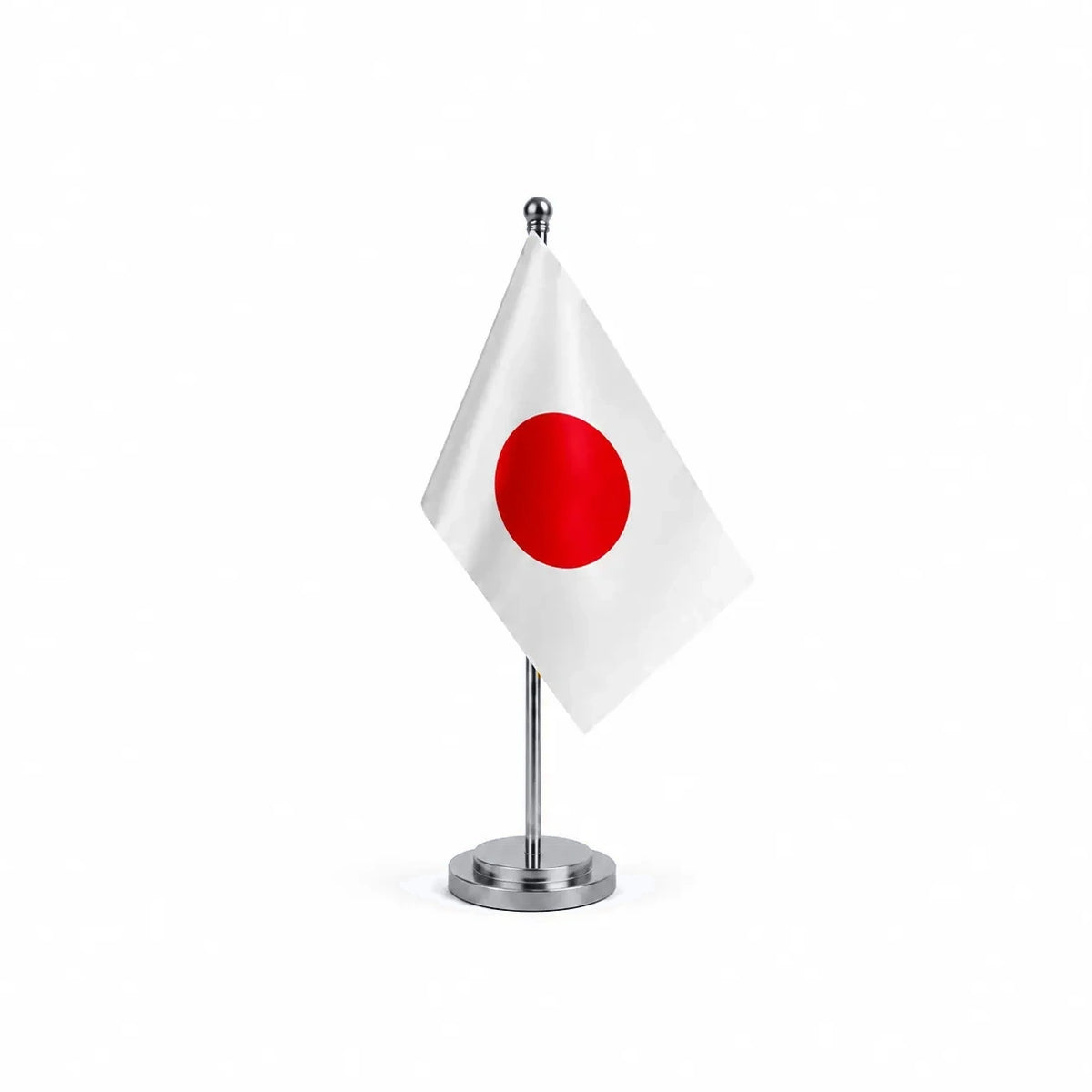 Drapeau bureau du Japon modèle Argent avec mât et socle en acier inoxydable
