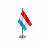 Drapeau bureau du Luxembourg modèle Argent avec mât et socle en acier inoxydable