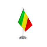 Drapeau bureau du Mali modèle Argent avec mât et socle en acier inoxydable