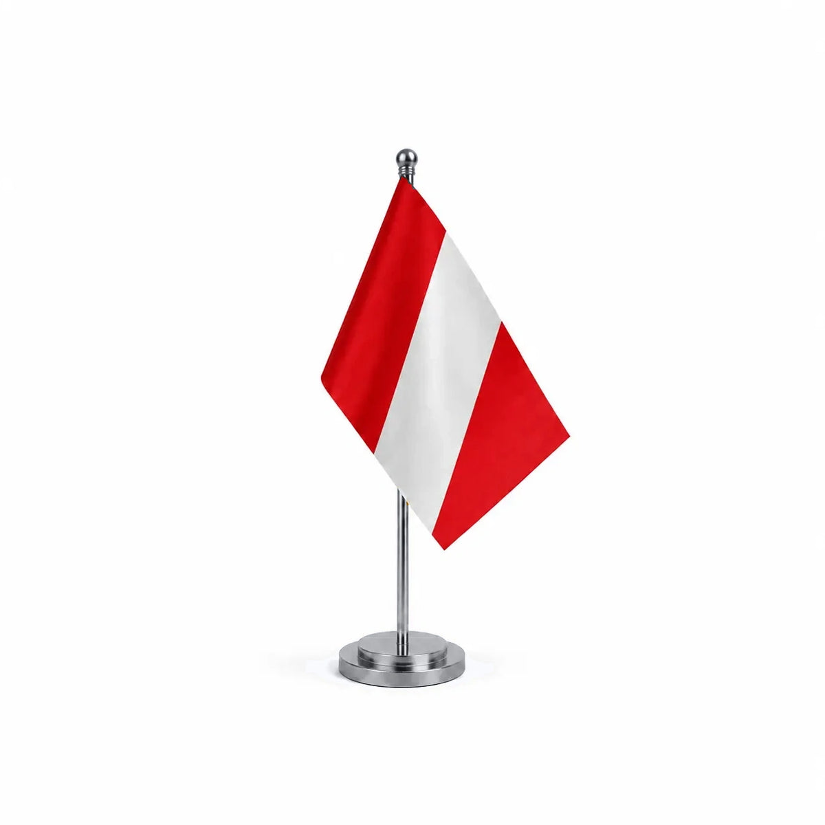Drapeau bureau du Pérou modèle Argent avec mât et socle en acier inoxydable