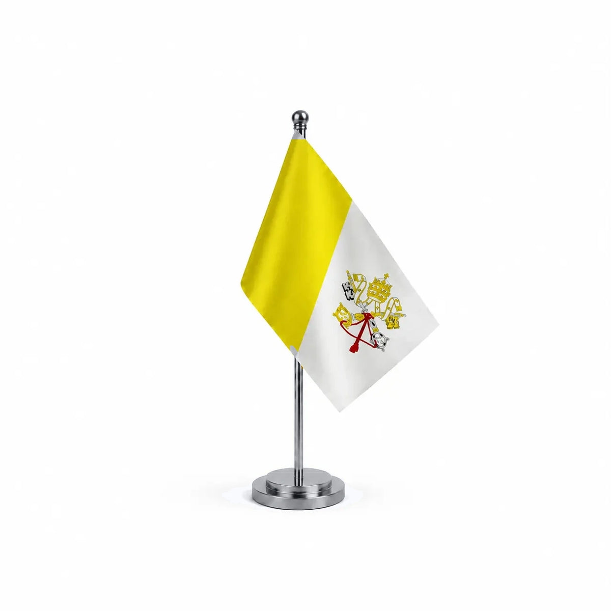 Drapeau bureau du Vatican modèle Argent avec mât et socle en acier inoxydable
