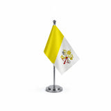 Drapeau bureau du Vatican modèle Argent avec mât et socle en acier inoxydable