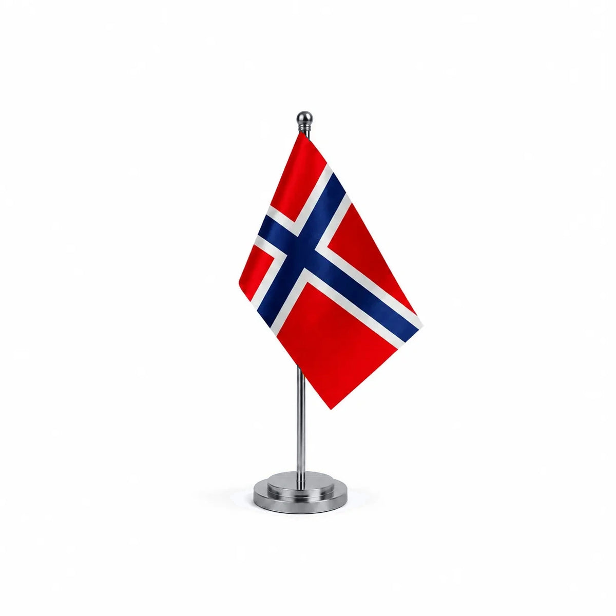 Drapeau bureau du Svalbard et de Jan Mayen modèle Argent avec mât et socle en acier inoxydable