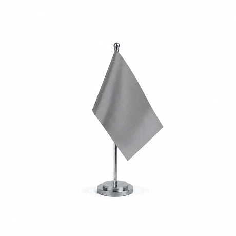 Drapeau Bureau Gris modèle Argent avec mât et socle en acier inoxydable