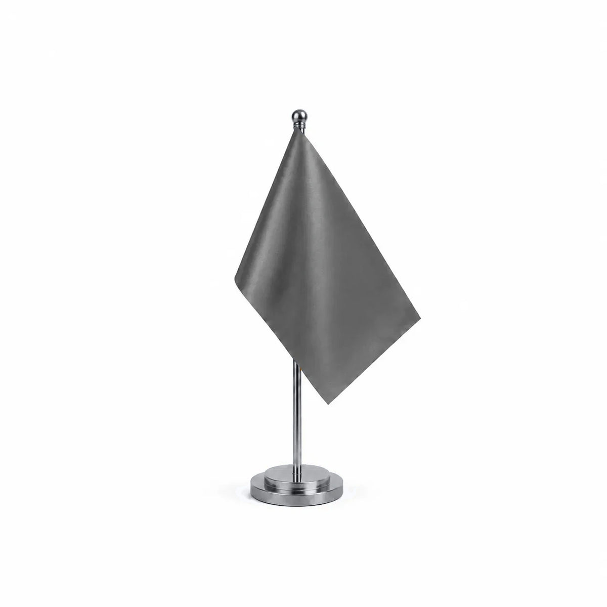 Drapeau Bureau Gris Foncé modèle Argent avec mât et socle en acier inoxydable