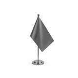Drapeau Bureau Gris Foncé modèle Argent avec mât et socle en acier inoxydable
