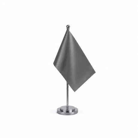Drapeau Bureau Gris Foncé modèle Argent avec mât et socle en acier inoxydable