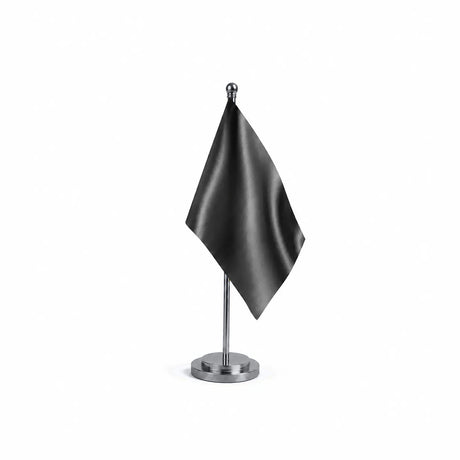 Drapeau Bureau Gris Noir modèle Argent avec mât et socle en acier inoxydable