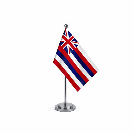 Drapeau Bureau d'Hawaï modèle Argent avec mât et socle en acier inoxydable