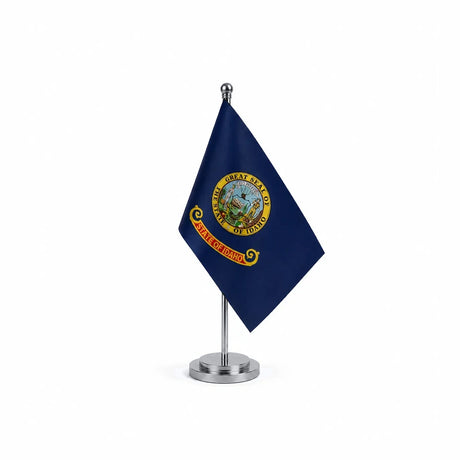 Drapeau Bureau de l'Idaho modèle Argent avec mât et socle en acier inoxydable