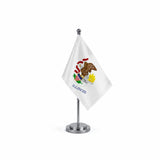 Drapeau Bureau de l'Illinois modèle Argent avec mât et socle en acier inoxydable