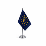 Drapeau Bureau de l'Indiana modèle Argent avec mât et socle en acier inoxydable