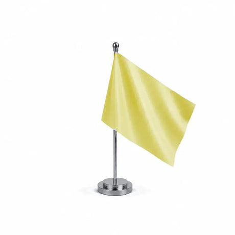 Drapeau Bureau Jaune modèle Argent avec mât et socle en acier inoxydable