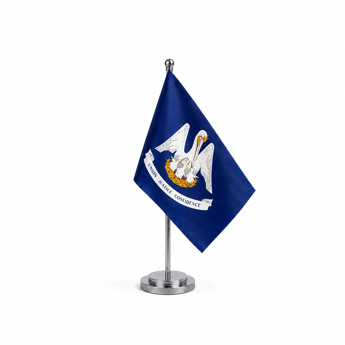 Drapeau Bureau de la Louisiane modèle Argent avec mât et socle en acier inoxydable