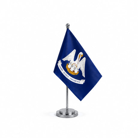 Drapeau Bureau de la Louisiane modèle Argent avec mât et socle en acier inoxydable