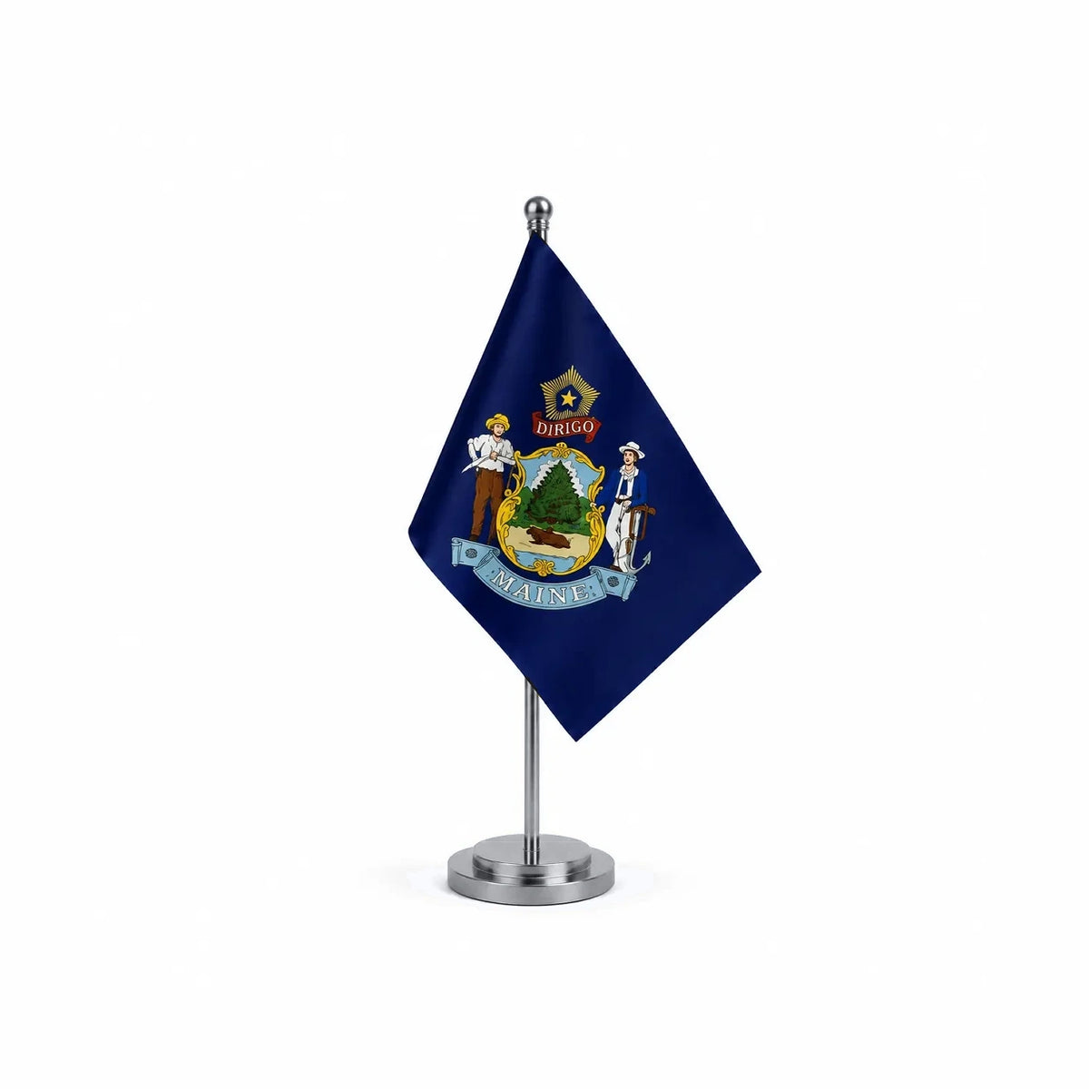 Drapeau Bureau du Maine modèle Argent avec mât et socle en acier inoxydable