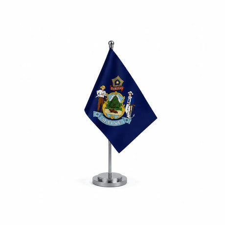 Drapeau Bureau du Maine modèle Argent avec mât et socle en acier inoxydable