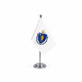 Drapeau Bureau du Massachusetts modèle Argent avec mât et socle en acier inoxydable
