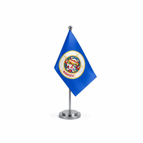Drapeau Bureau du Minnesota modèle Argent avec mât et socle en acier inoxydable