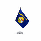 Drapeau Bureau du Montana modèle Argent avec mât et socle en acier inoxydable