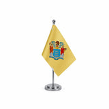 Drapeau Bureau du New Jersey modèle Argent avec mât et socle en acier inoxydable