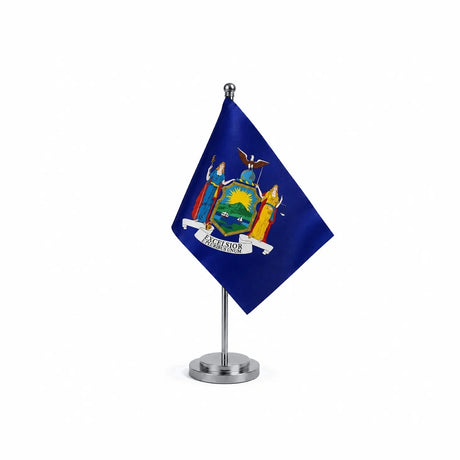 Drapeau Bureau de New York modèle Argent avec mât et socle en acier inoxydable