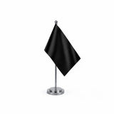 Drapeau Bureau Noir modèle Argent avec mât et socle en acier inoxydable