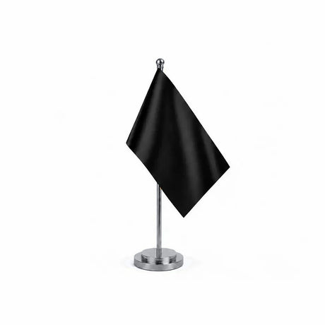 Drapeau Bureau Noir modèle Argent avec mât et socle en acier inoxydable