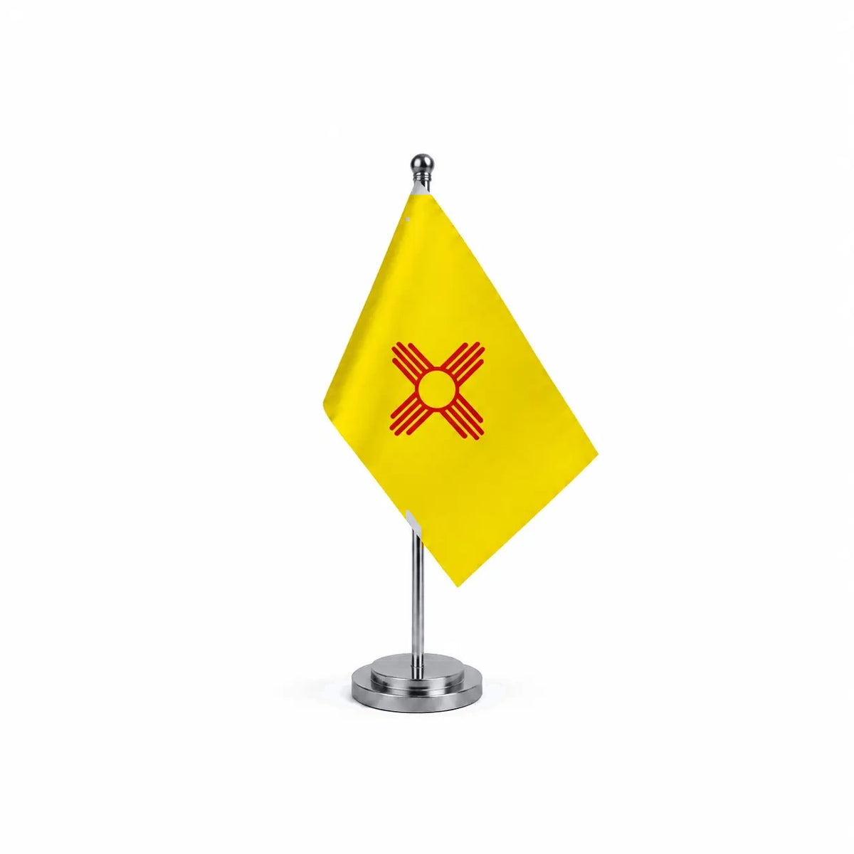 Drapeau Bureau du Nouveau-Mexique modèle Argent avec mât et socle en acier inoxydable