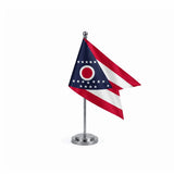 Drapeau Bureau de l'Ohio modèle Argent avec mât et socle en acier inoxydable